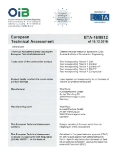 Wecryl R 230: Europäisch Technische Bewertung ETA-16/0812 nach ETAG 005